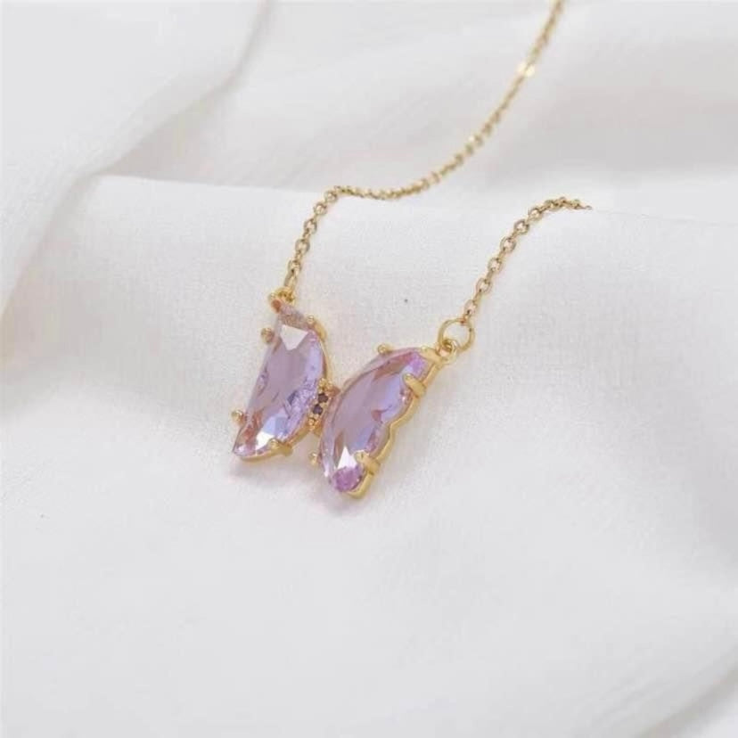 18K Gold Plated Purple Crystal Butterfly Pendant Necklace for Women