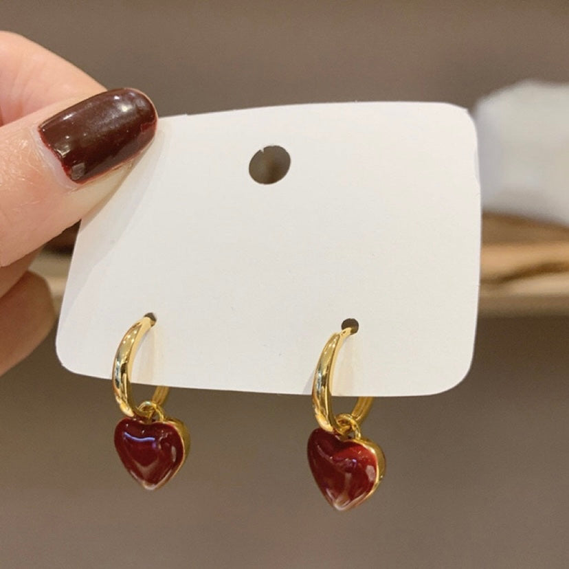 18K Gold Plated Love Heart Dangle Drop Earrings for Women,Red Heart Earrings