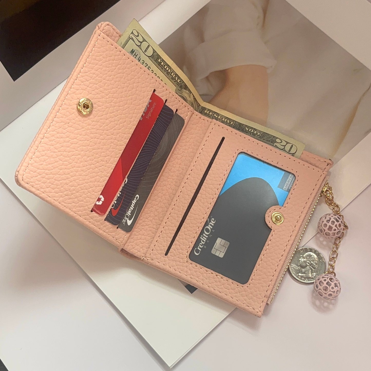 Wallet for Women,Bifold Snap Closure Short Wallet,Credit Card Holder Coin Purse with ID Window