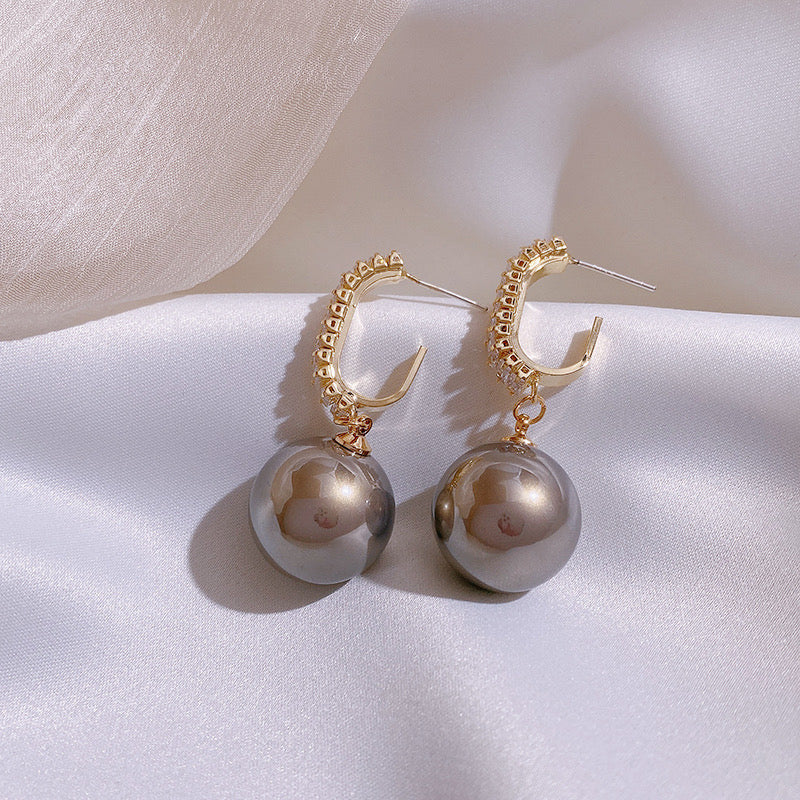 Elegant Gray Pearl Dangle Drop Earrings for Women