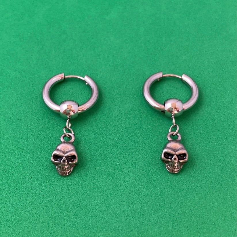 925 Silver Plated Skull Dangle Drop Earrings for Men Women