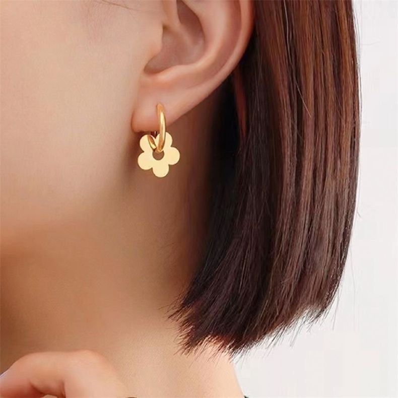 Flower Dangle Drop Earrings for Women 2 in 1 Design Fashion Elegant Style