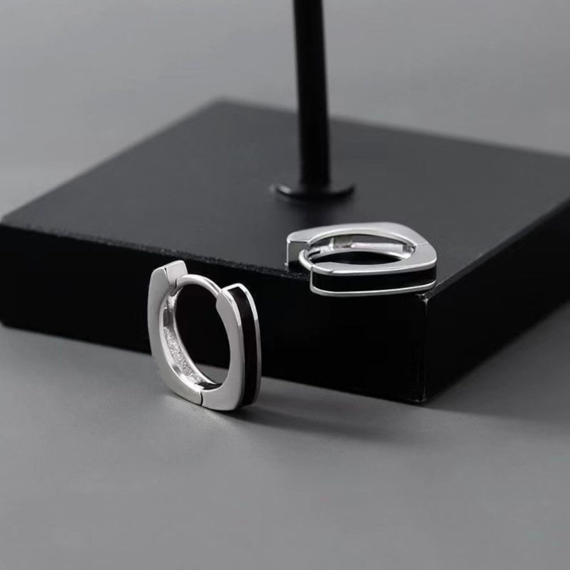 925 Silver Plated Geometry Hoop Earrings for Men Women