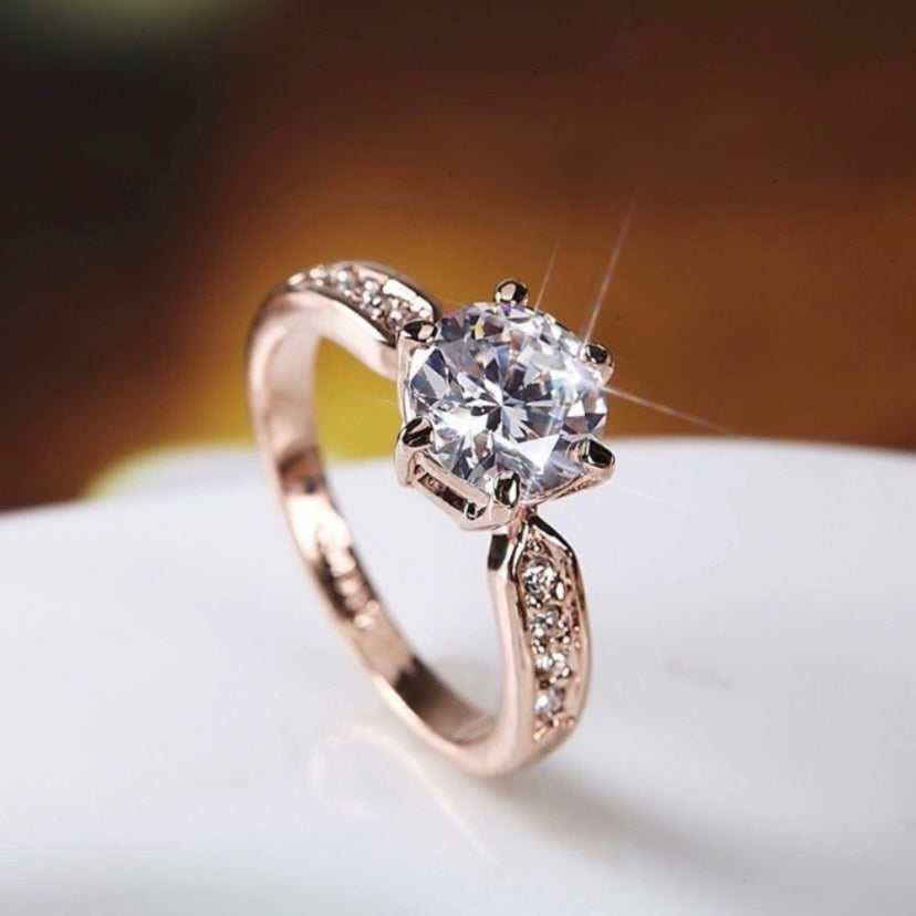 14K Rose Gold Plated Adjustable 1 CT Cubic Zirconia CZ Diamond Wedding Ring