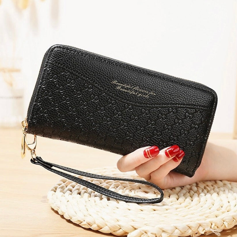 Wallet for Women,Fashion Double Zipper Wallet,Large Capacity Long Wallet Credit Card Holder Clutch Wristlet