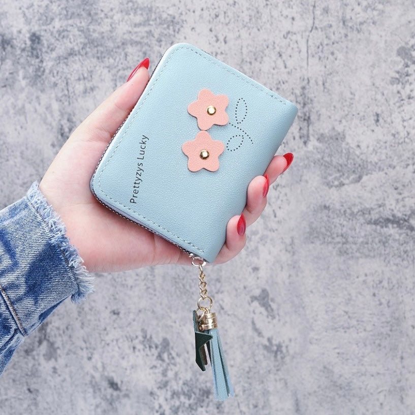 Wallet for Women,Cute Flower Wallet,Mini Zipper Short Wallet for Girls,Credit Card Holder Coin Purse