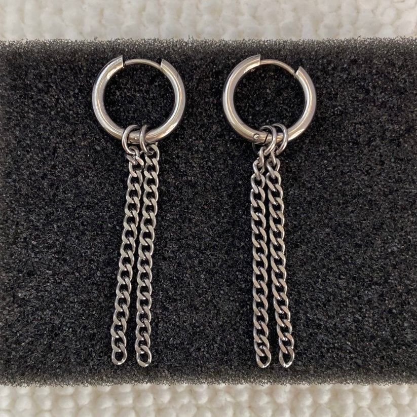 Stainless Steel Tassel Chain Dangle Drop Earrings for Men Women