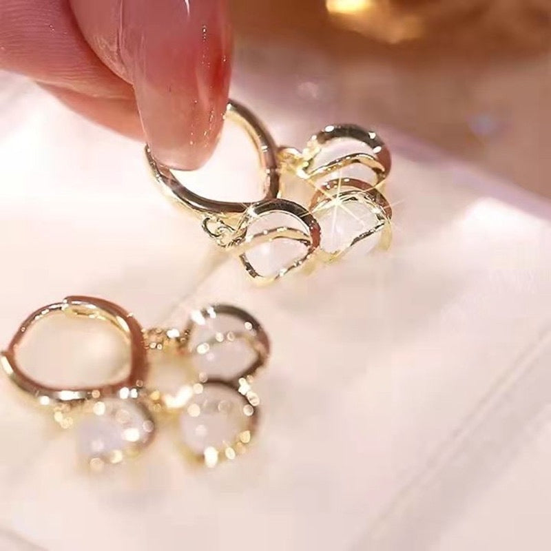 18K Gold Plated Cat's Eye Stone Dangle Drop Earrings for Women