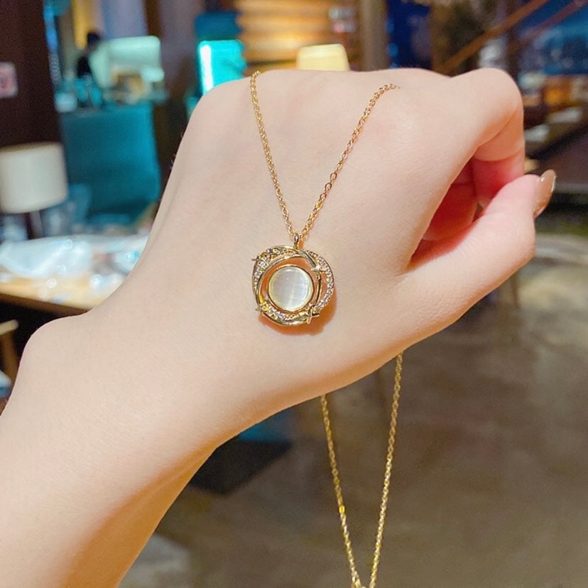 18K Gold Plated Cat's Eye Stone Pendant Necklace for Women