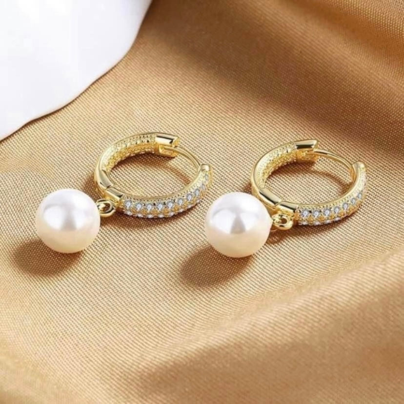 Elegant White Pearl Dangle Drop Earrings for Women