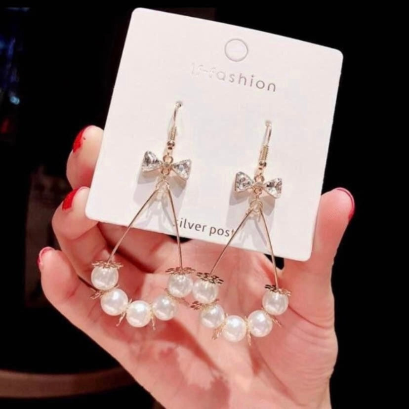 Women's Zircon Pearl Dangle Dorp Hoop Earrings