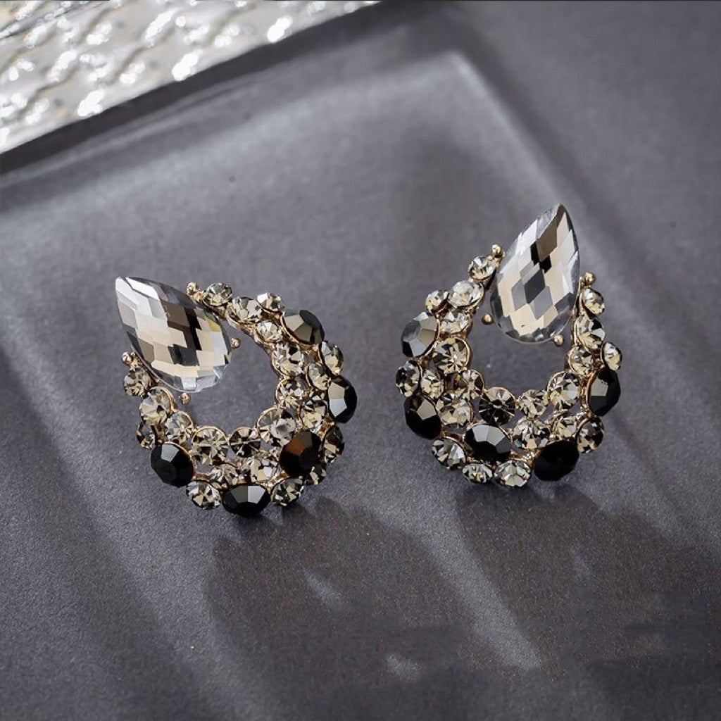 Black Crystal Stud Earrings for Women
