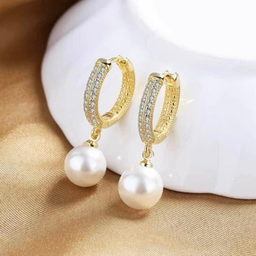 Elegant White Pearl Dangle Drop Earrings for Women