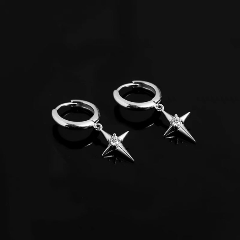 925 Silver Plated Star Dangle Drop Earrings for Men Women