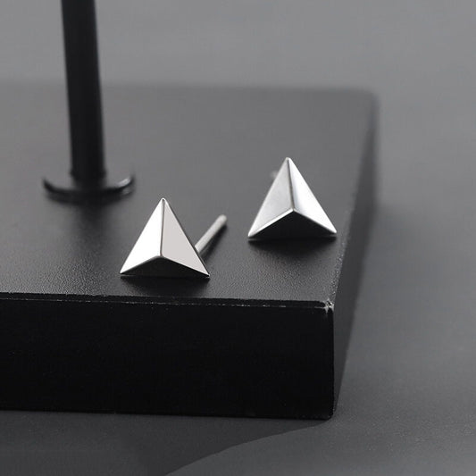 925 Silver Plated Small Tiny Geometric Triangle Stud Earrings for Men Women