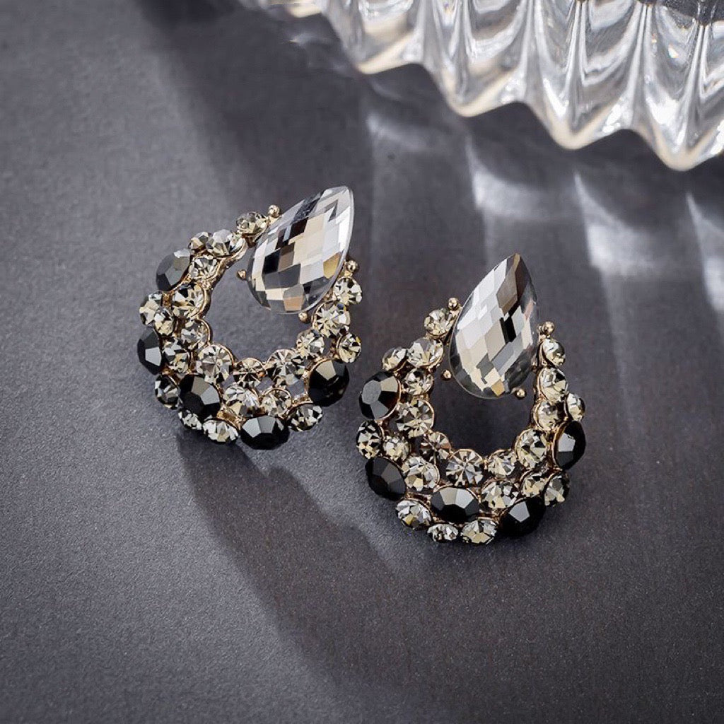 Black Crystal Stud Earrings for Women