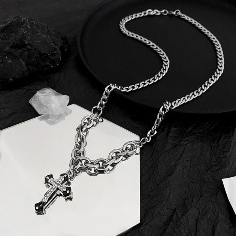 Titanium Steel Cross Pendant Necklace for Men Women,Punk Hip Hop Necklace