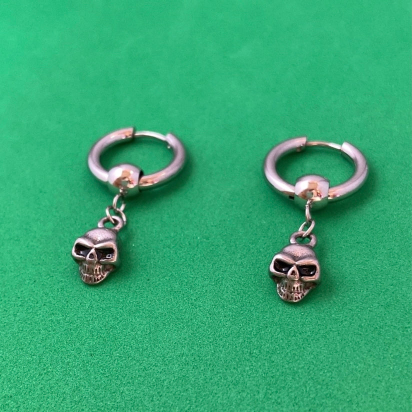925 Silver Plated Skull Dangle Drop Earrings for Men Women