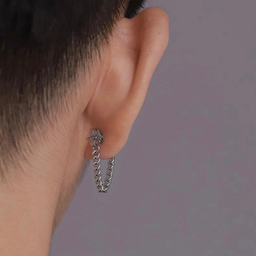 925 Silver Plated Tassel Chain Dangle Drop Earrings for Men Women