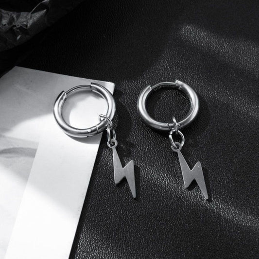 Titanium Steel Lightning Dangle Drop Earrings for Men Women