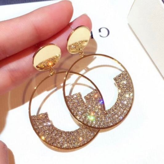 14K Gold Plated Rhinestone Dangle Drop Hoop Earrings for Women