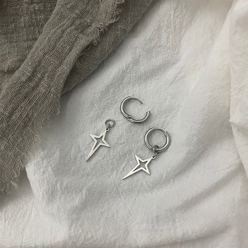 925 Silver Plated Cross Star Dangle Drop Earrings for Men Women