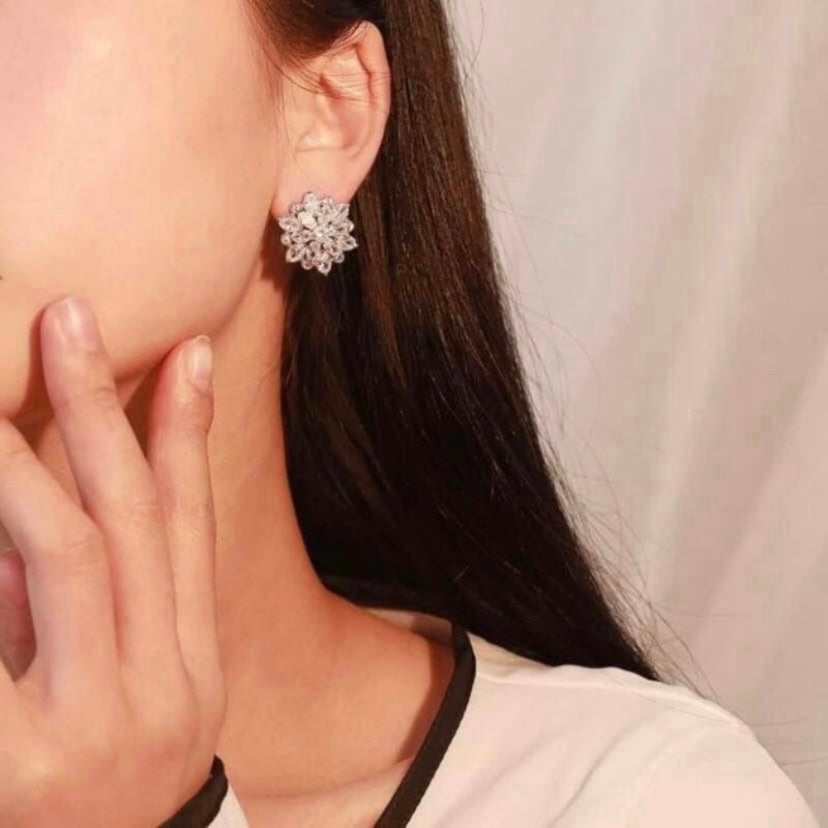 Women's AAA Cubic Zirconia Crystal Flower Stud Earrings
