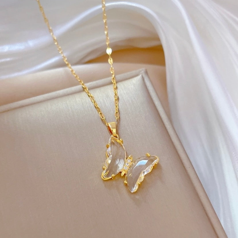 18K Gold Plated Crystal Butterfly Pendant Necklace for Women,Butterfly Necklace
