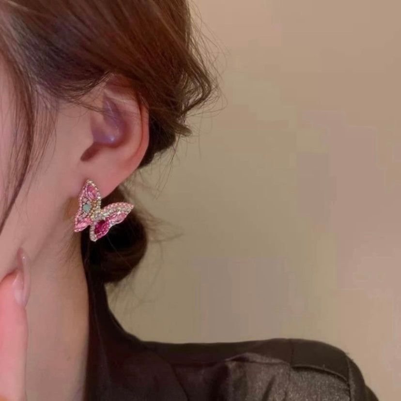 Boho Colorful Crystal Butterfly Stud Earrings for Women