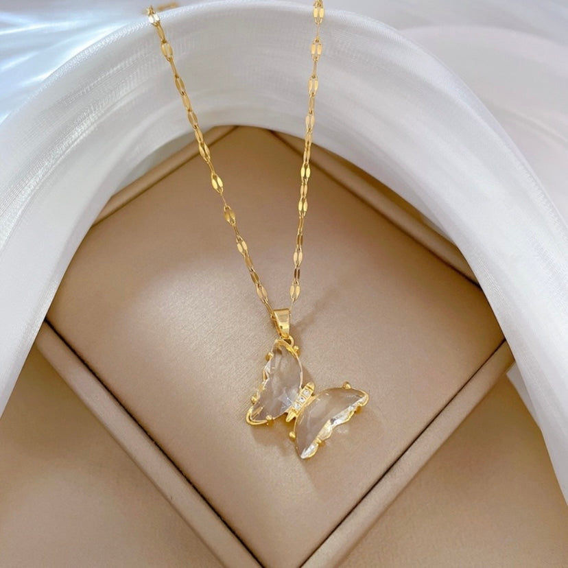 18K Gold Plated Crystal Butterfly Pendant Necklace for Women,Butterfly Necklace