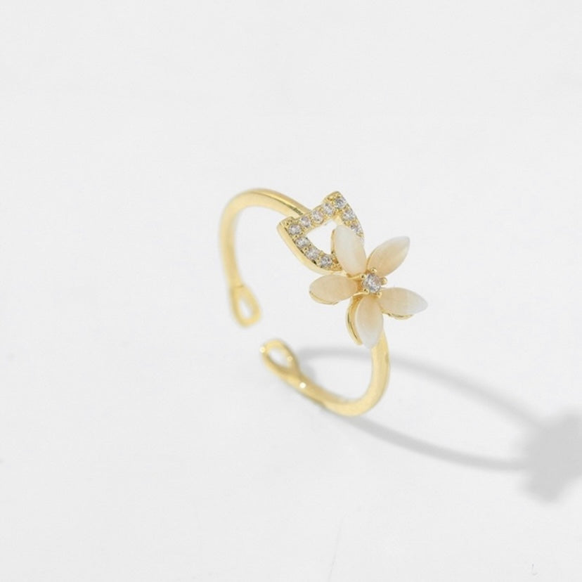 18K Gold Plated Adjustable Flower Ring for Women