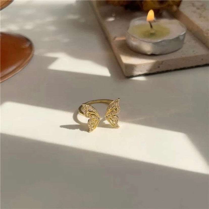18K Gold Plated Adjustable Butterfly Ring for Women