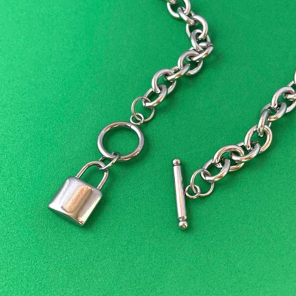 Titanium Steel Lock Pendant Necklace for Men Women,Punk Hip Hop Necklace