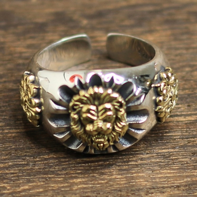 925 Silver Plated Adjustable Lion Head Ring for Men Women,Punk Hip Hop Ring