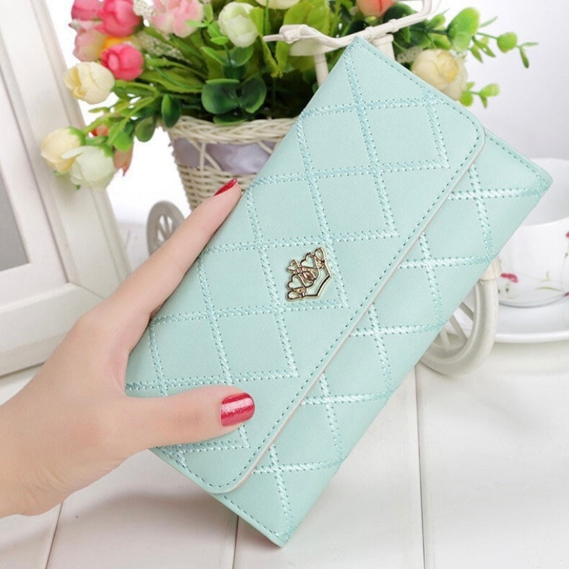 Wallet for Women,Crown Trifold Snap Closure Trifold Wallet,Large Capacity Long Wallet Credit Card Holder Clutch Wristlet