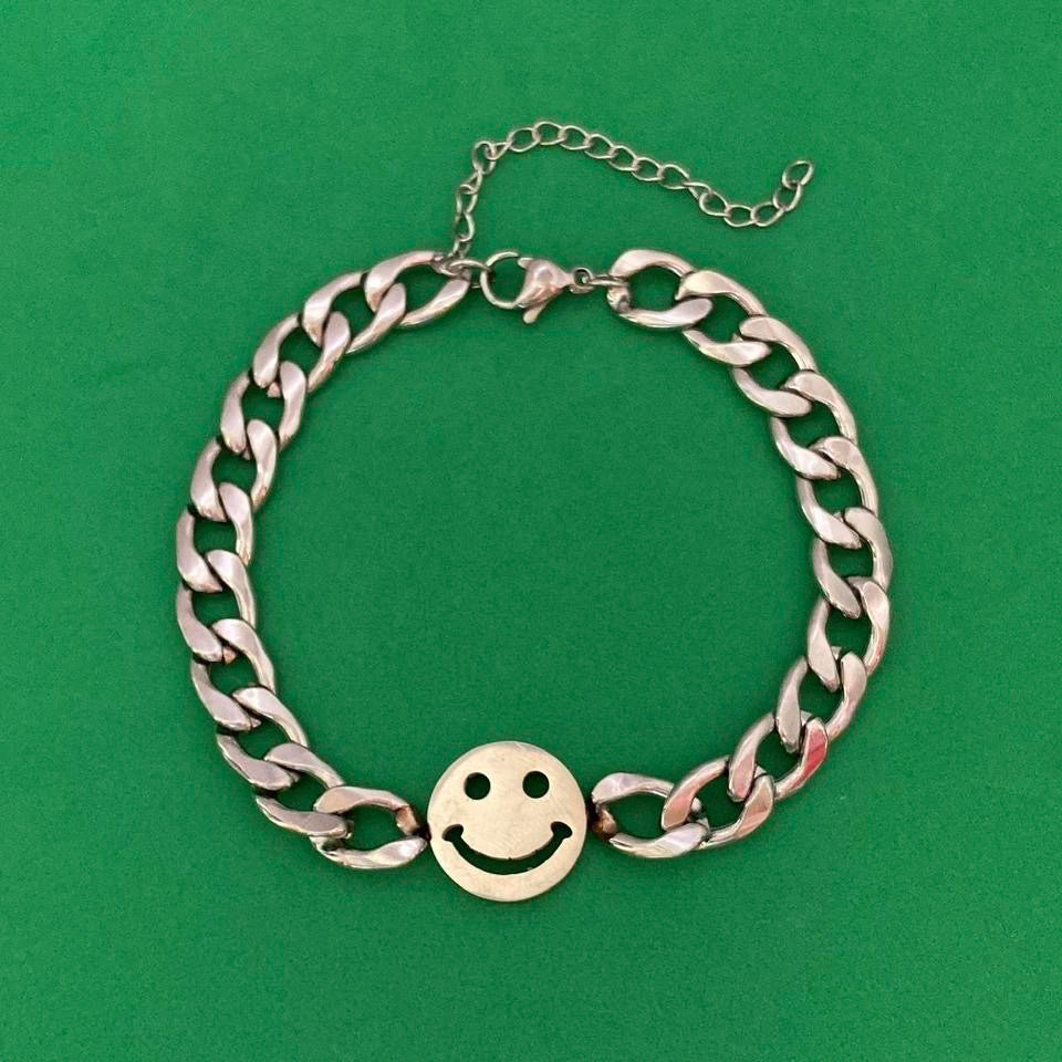 Titanium Steel Smiley Face Charm Bracelet for Men Women,Smiley Face Bracelet