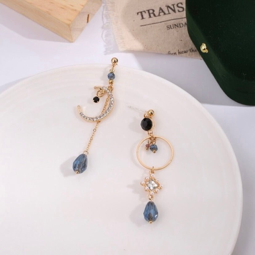 Crystal Moon Tassel Dangle Drop Earrings for Women