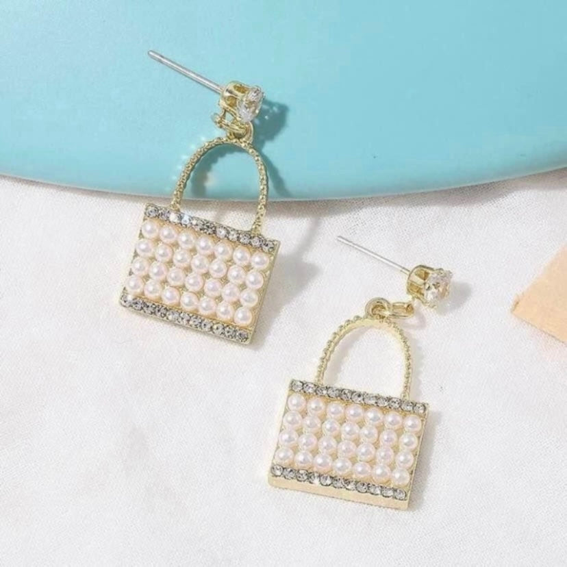 Pearl Handbag Drop Dangle Earrings for Women