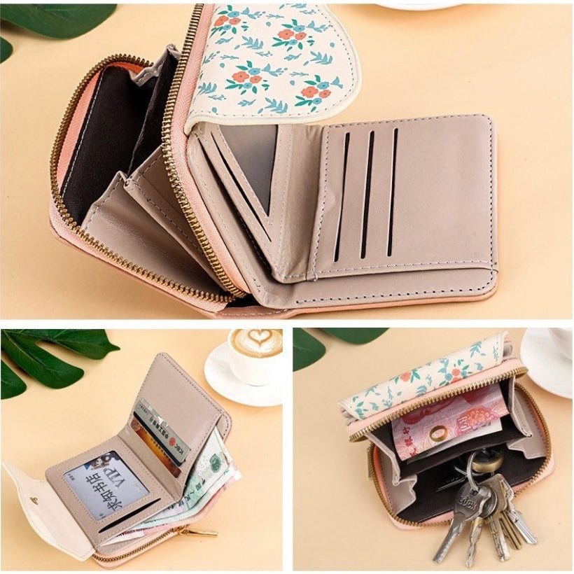 Short Wallet for Women,Snap Closure Trifold Wallet,Credit Card Holder Coin Purse with ID Window