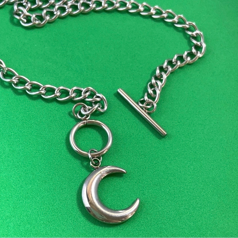 Titanium Steel Moon Pendant Necklace for Men Women