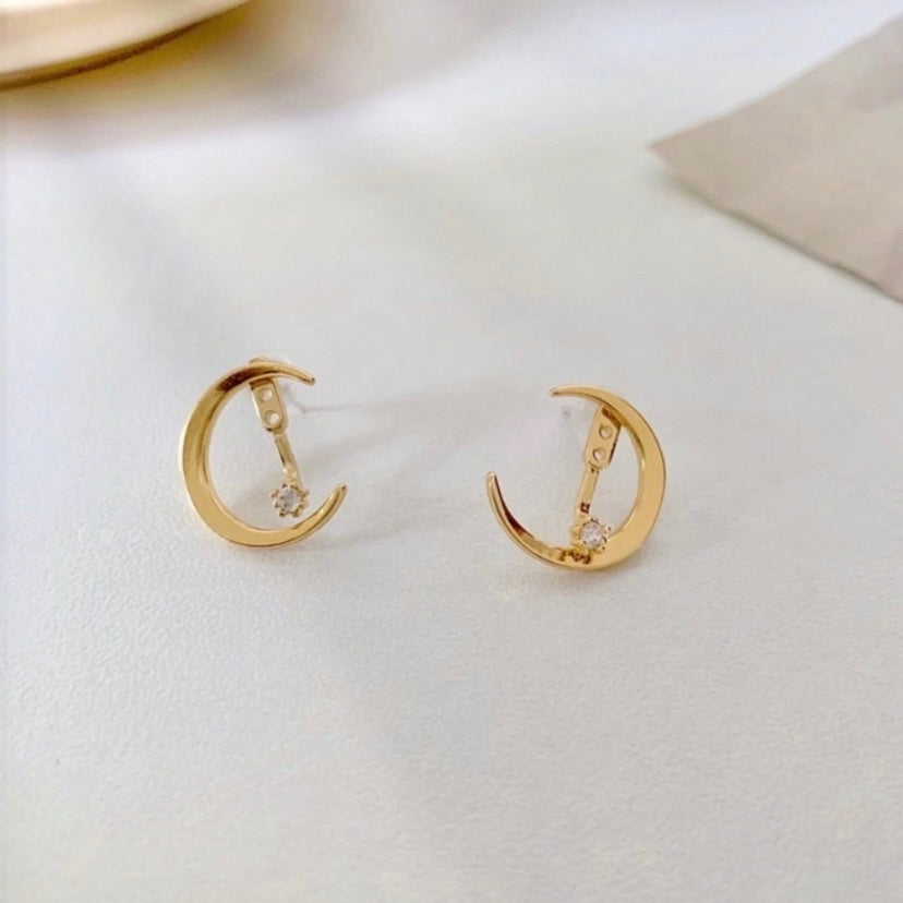 18K Gold Plated Moon Stud Earrings for Women