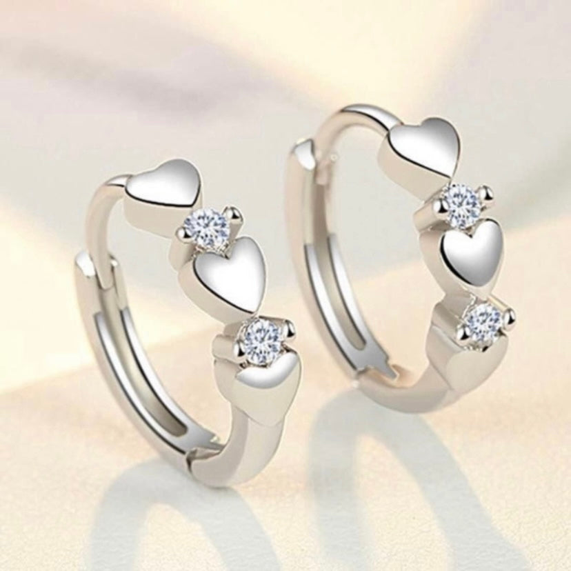 925 Silver Plated CZ Heart Silver Hoop Earrings for Women