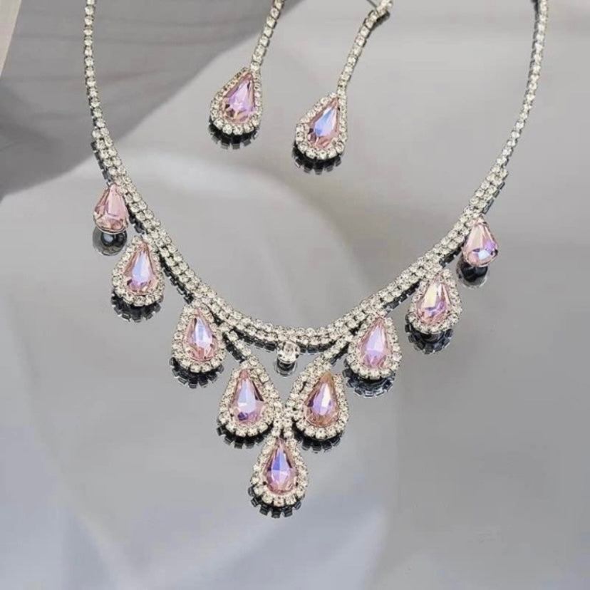 Bridal Wedding Jewelry Set Crystal Gemstone Bridesmaid Party Necklace Earrings