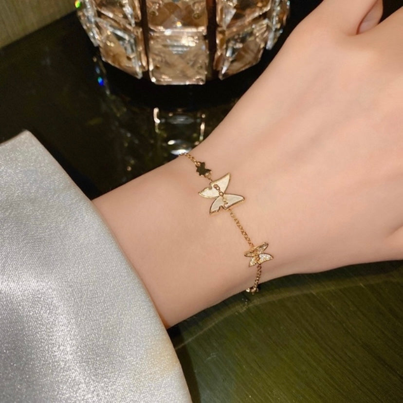 14K Gold Plated Butterfly Charm Bracelet for Women