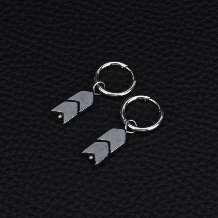 Titanium Steel Double Arrow Dangle Drop Earrings for Men Women