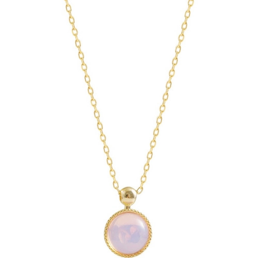 18K Gold Plated Pink Opal Pendant Necklace for Women