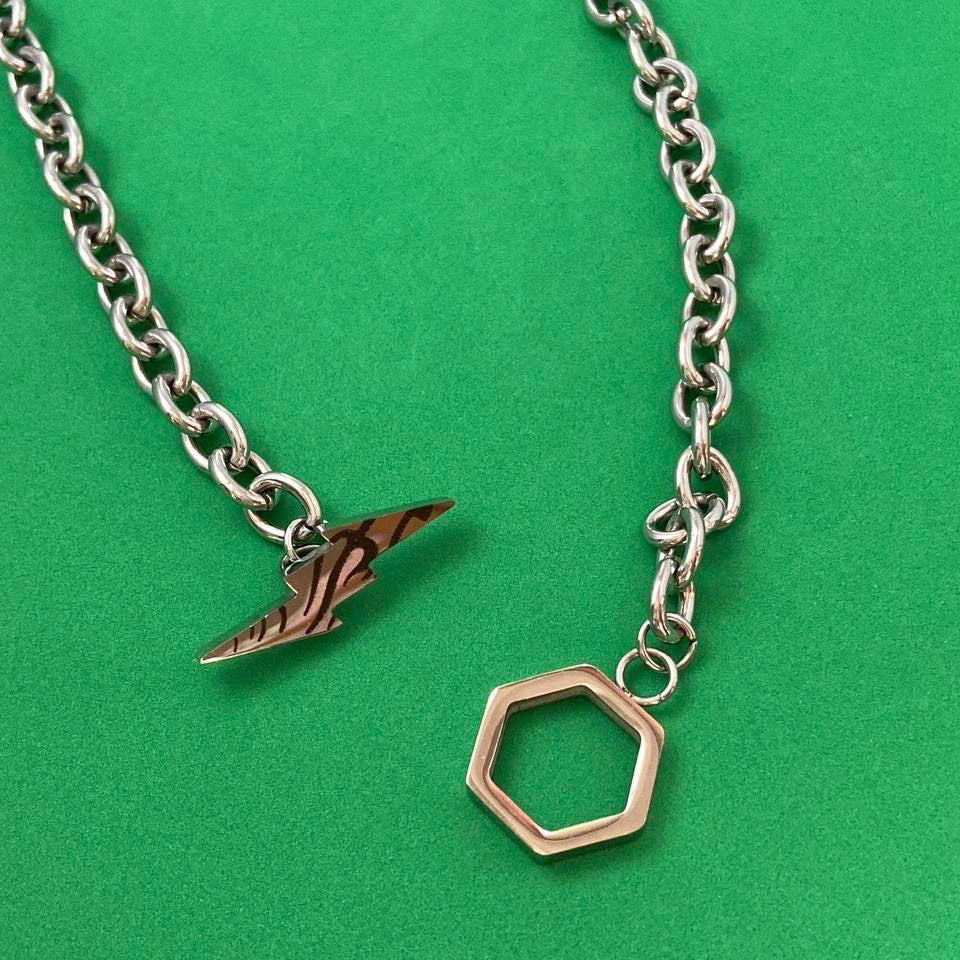 Titanium Steel Link Chain Lightning Necklace for Men Women,Punk Hip Hop Necklace