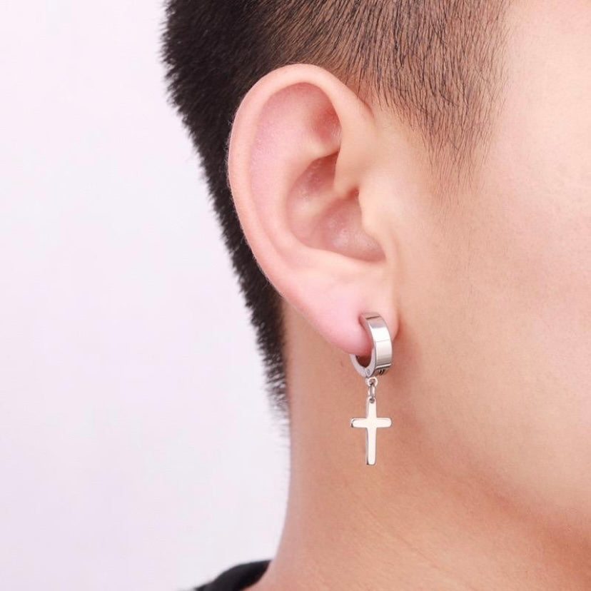 Titanium Steel Cross Dangle Drop Earrings for Men Women