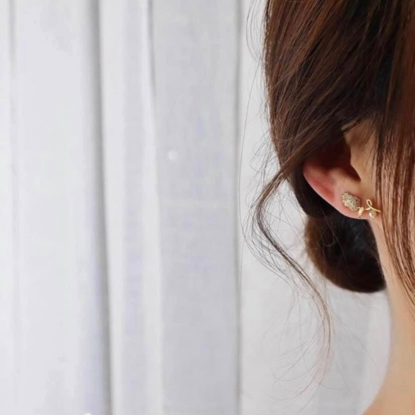 Rose Flower Gold Stud Earrings for Women