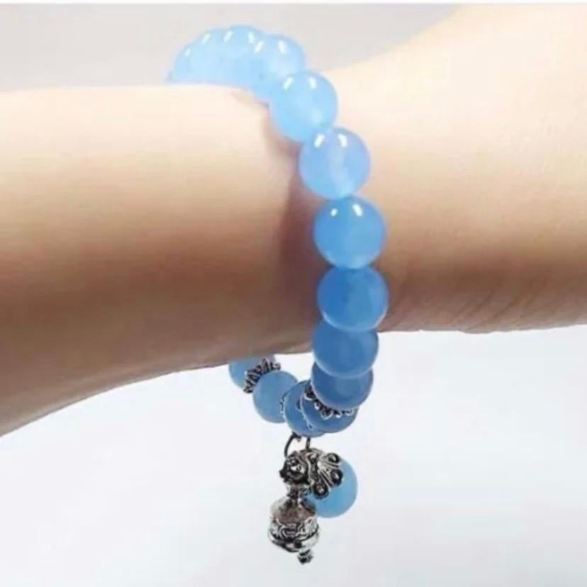 Blue Crystal Beaded Stretch Charm Bracelet for Women